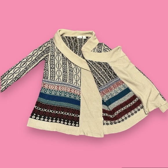 Cato Aztec Print Maximalist Boho Colorful Open Front Waterfall Cardigan Size S - Picture 2 of 5